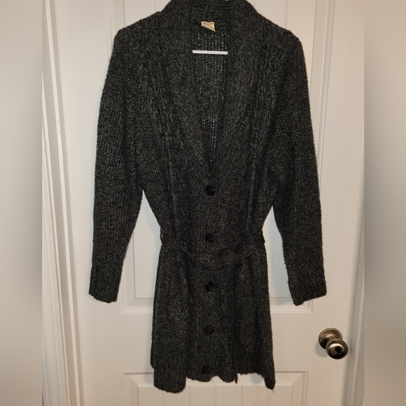 Faded Glory Sweaters - Cardigan Tie Waist Charcoal Gray Soft Acrylic Plus 2X